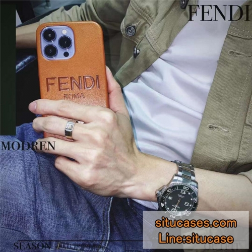 フェンディ スマホケース メンズ iphone15/15プロ レザーケース 高級感