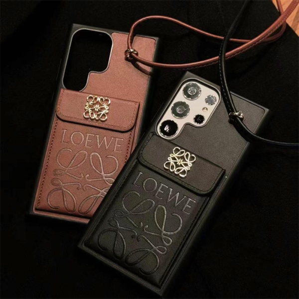 loewe GALAXY ケース s25 ハイブランド スマホケース アンドロイド スマートフォン用ケース Galaxy s24/23ブランドカバー ロエベ 人気 おすすめ ギャラクシー s22 ultra ケース 対応 カード収納 ストライプ付き レディース